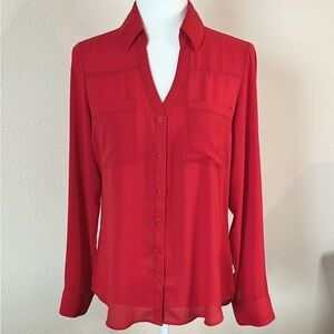 Express Portofino Red Button Down Shirt with Notched Collar and Long Sleeves